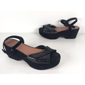 Robert Clergerie Black Suede Criss Cross Women's Platform Wedge Sandals US 9 B